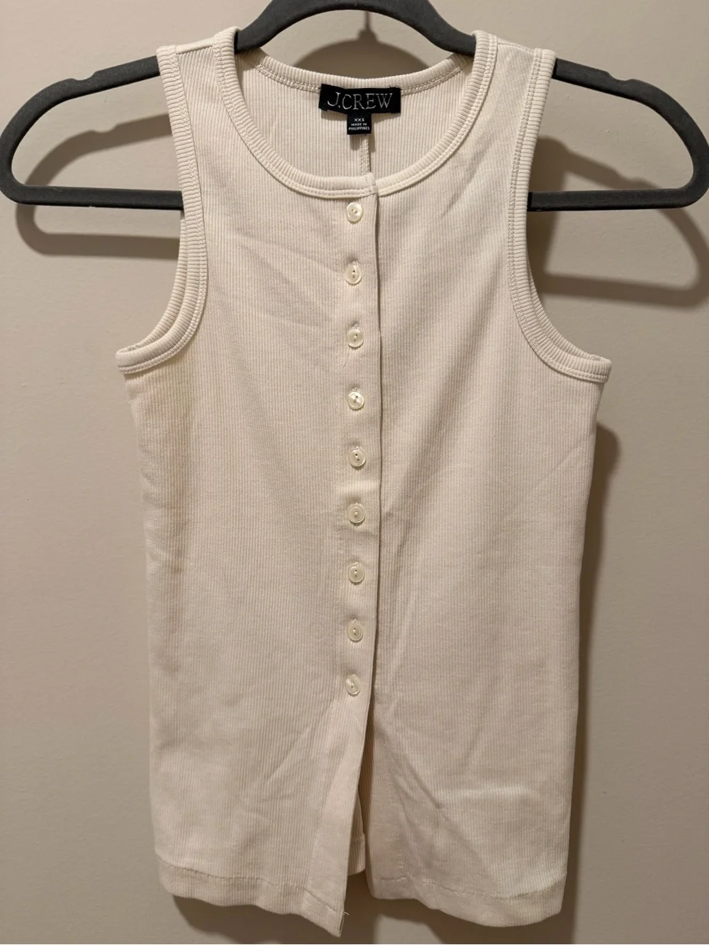 J. Crew Womens Ribbed Button-Front Tank - Black & Cream xxs